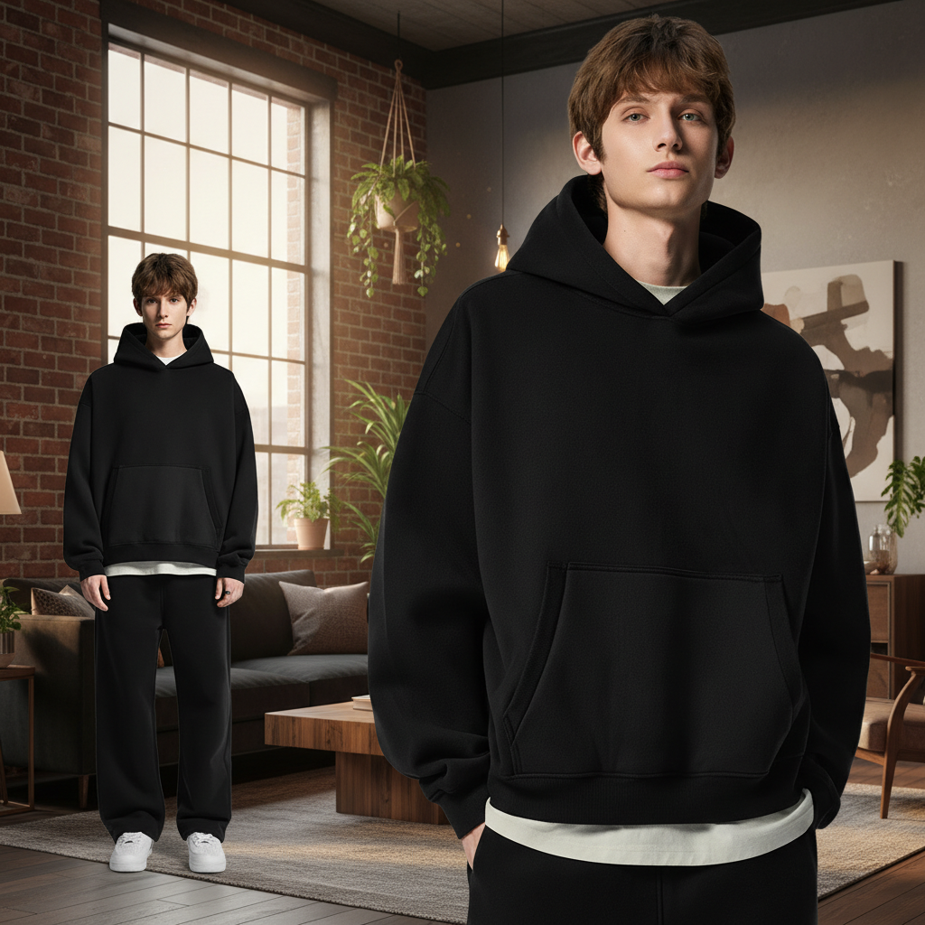 Men Boxy Fleece Street Hoodie Pullover Winter Deep Forest - CHAOKEXI（潮可喜） - Cnfans - $25.73