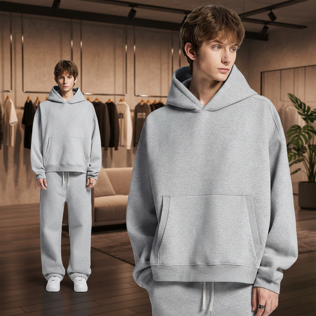 Men Boxy Fleece Lined Pullover Hoodie Evergreen - CHAOKEXI（潮可喜） - Cnfans - $25.73