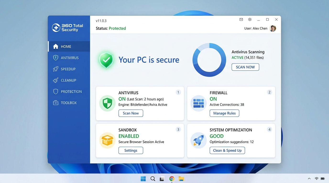 Diagram illustrating multi-layer internet security protection including firewall, real-time antivirus, behavioral engine, and web shield for PC