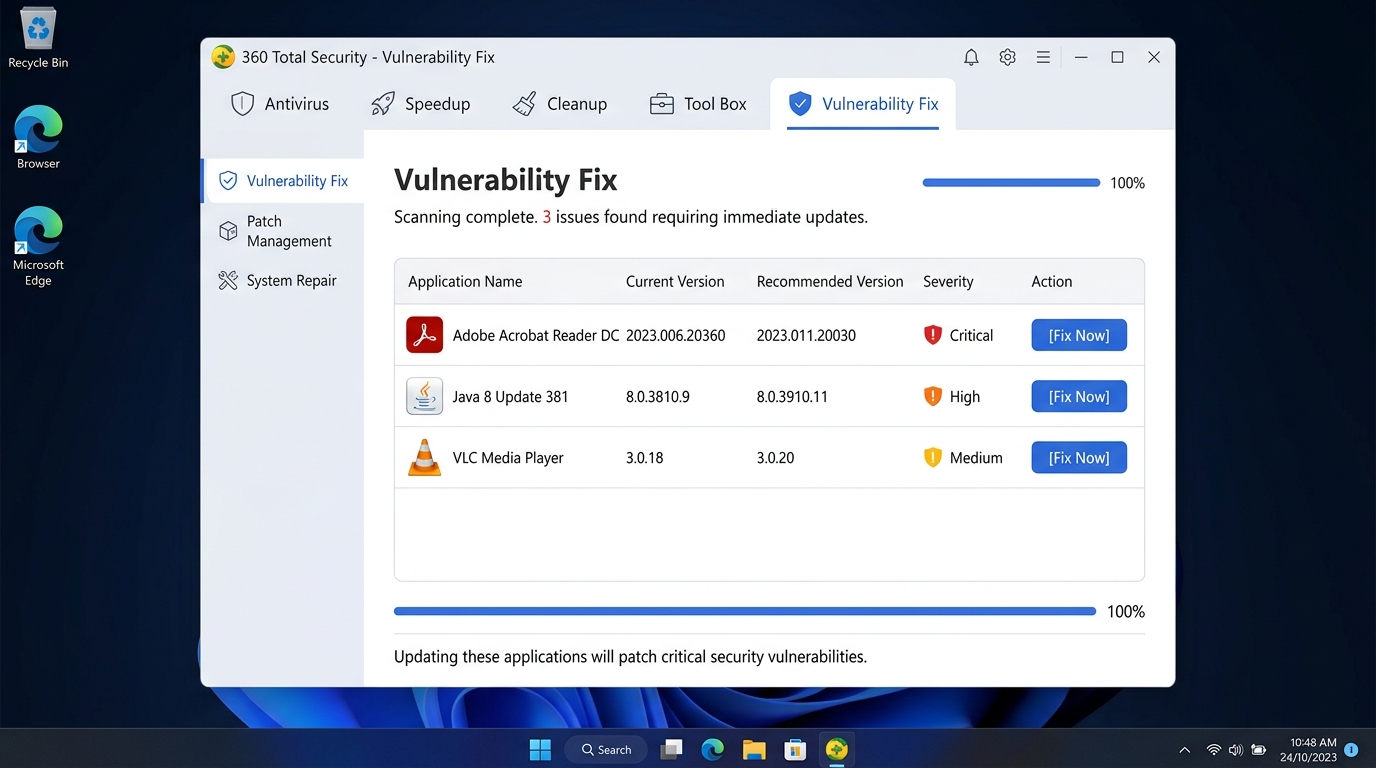 Infographic chart comparing independent lab test ratings for top free antivirus programs including 360 Total Security, Avast, AVG, Kaspersky, and Windows Defender