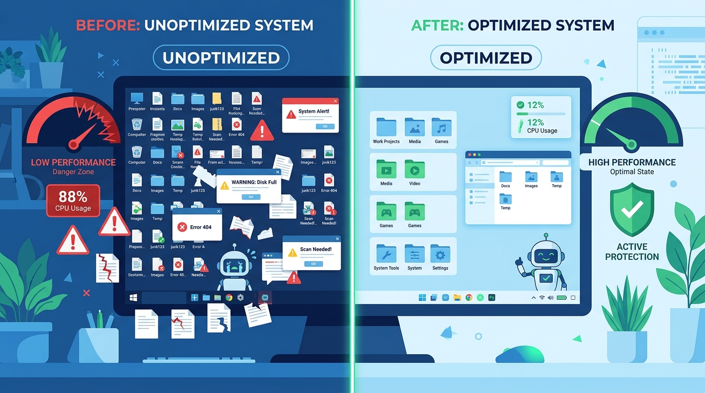 Screenshot mockup of a modern business security management dashboard showing endpoint threat alerts, device status, and policy compliance metrics