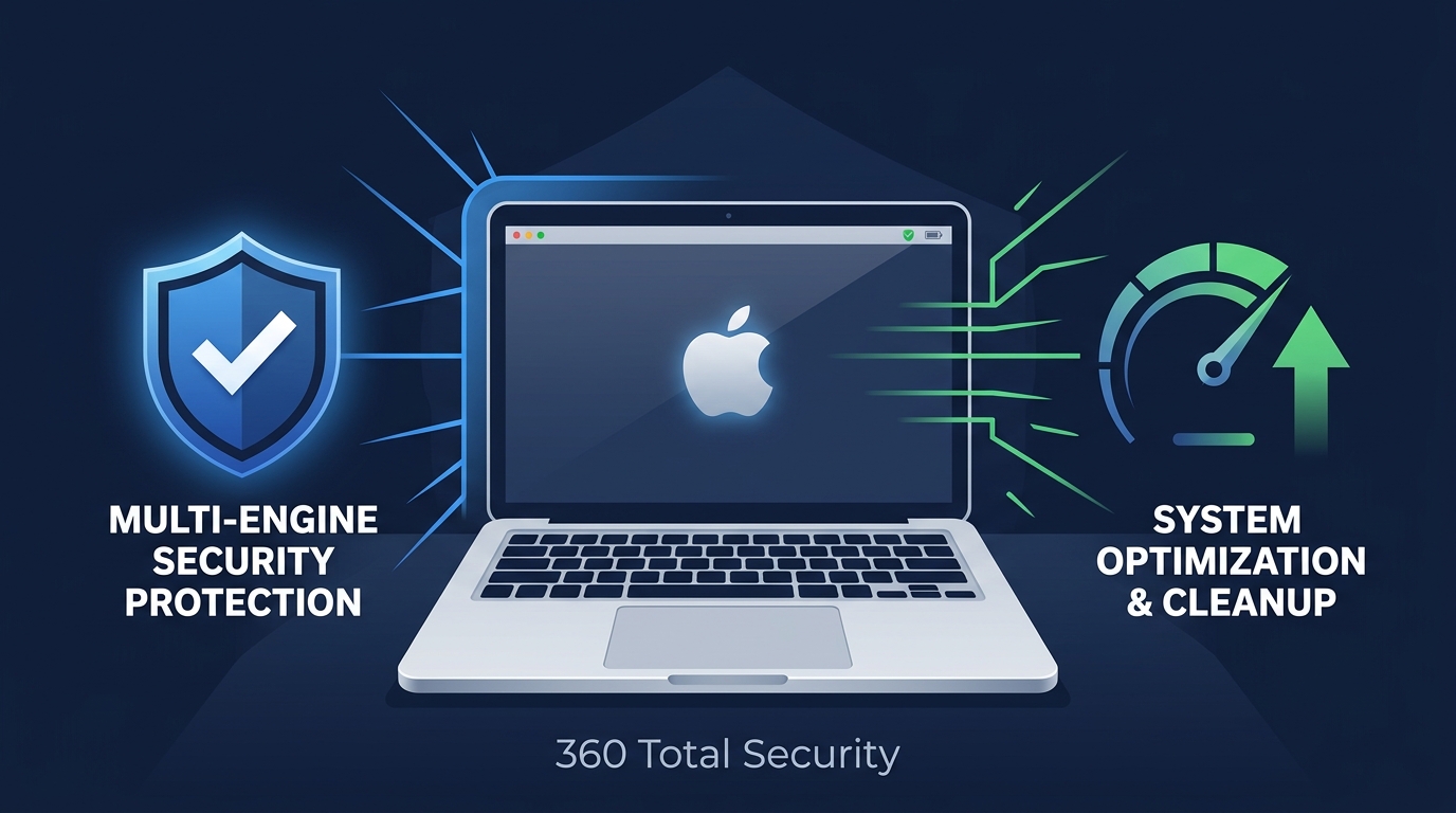 Side-by-side UI comparison of a generic cross-platform antivirus suite interface versus Intego Mac Security native macOS design aesthetic